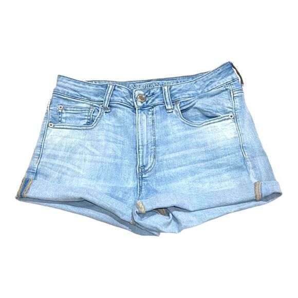 AEO Ne(x)t Level Stretch High Rise Shorty Shorts Light Wash Size 10 W30 - Picture 2 of 6